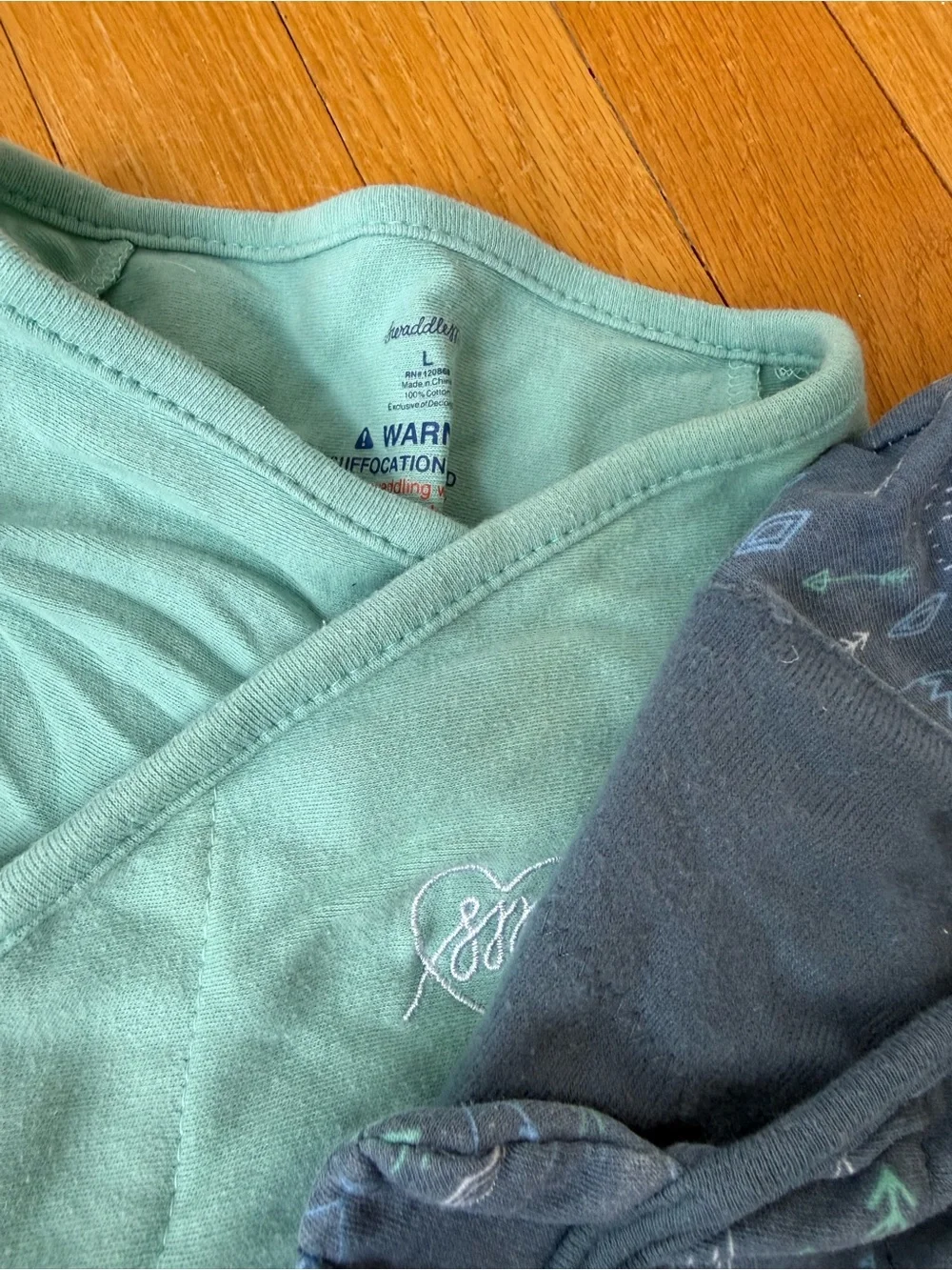 SwaddleMe Newborn Sleep Sacks in Teal & Navy Pattern - set of 2, size large - Picture 3 of 3